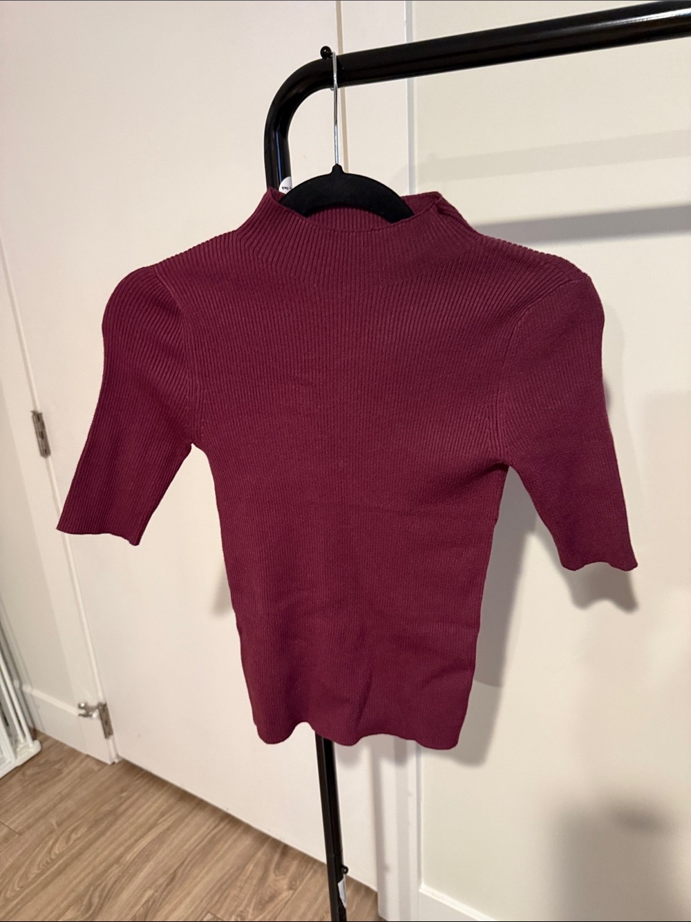 Philosophy Ribbed Mock Neck Short Sleeve Top - Burgundy